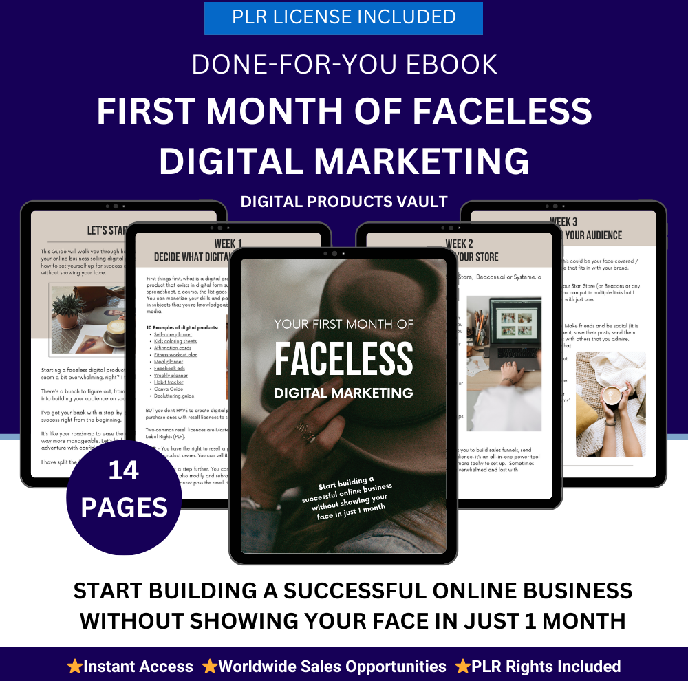 PLR First Month of Faceless Digital Marketing mrr